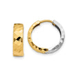 14k Two-Tone Gold Hoop Earrings with Hammered Finish, Modern Textured Design for Women