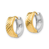 14k Two-Tone Gold Hoop Earrings, Textured Diagonal Pattern, Modern Lightweight Style