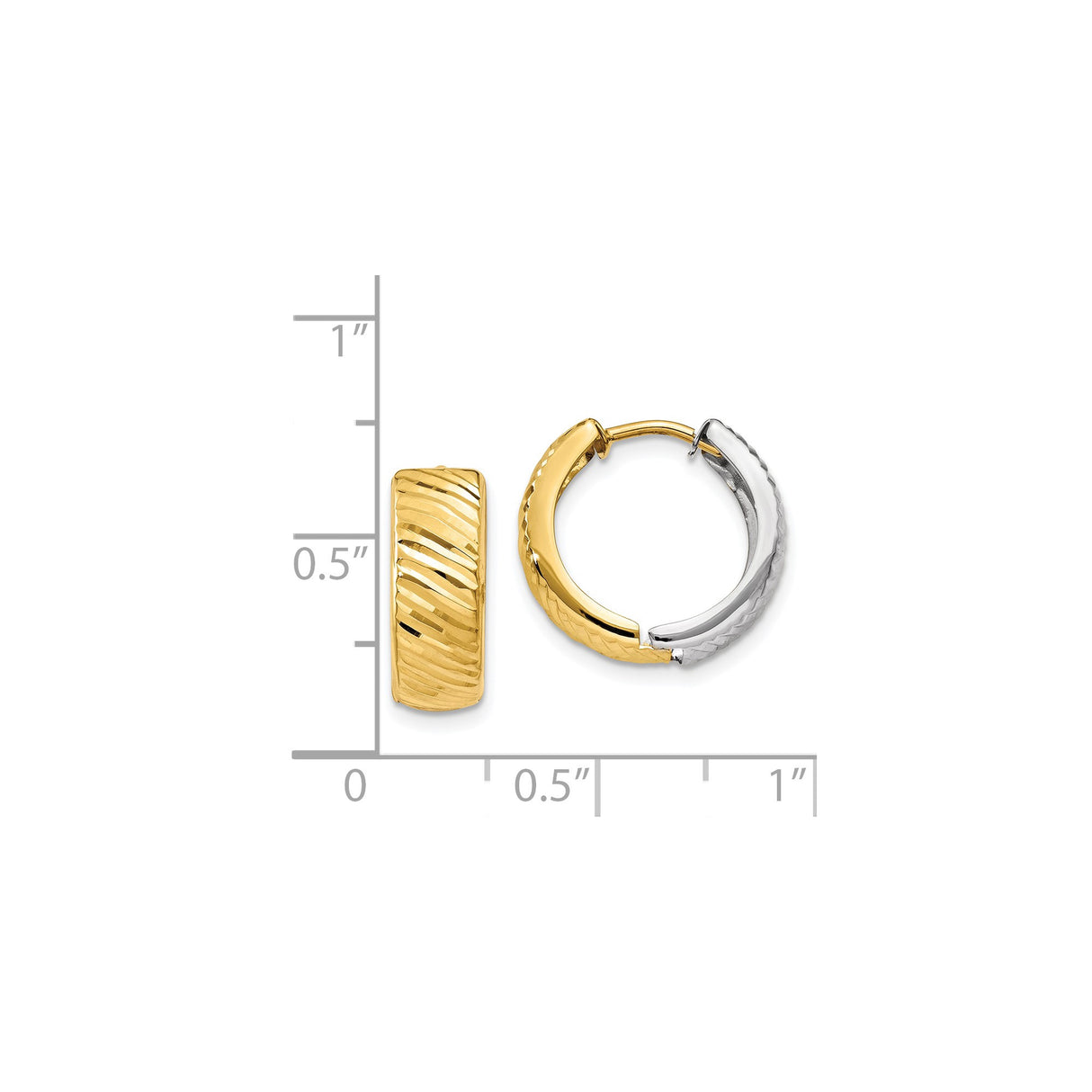 14k Two-Tone Gold Hoop Earrings, Textured Diagonal Pattern, Modern Lightweight Style