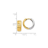 14k Two-Tone Gold Hoop Earrings, Textured Diagonal Pattern, Modern Lightweight Style