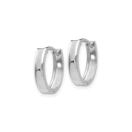 14k White Gold Hoop Earrings, Oval Huggie Style with Polished Finish, Lightweight and Minimalist Design