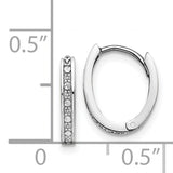 14k White Gold Hoop Earrings, Oval Hinged Design with Faceted Diamond Cut Accents