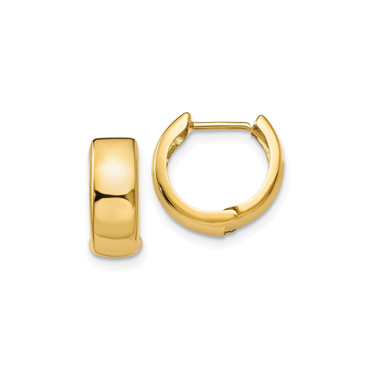 14k Yellow Gold Huggie Hoop Earrings, Polished Lightweight Hinged Hoops, Unisex Minimalist Design