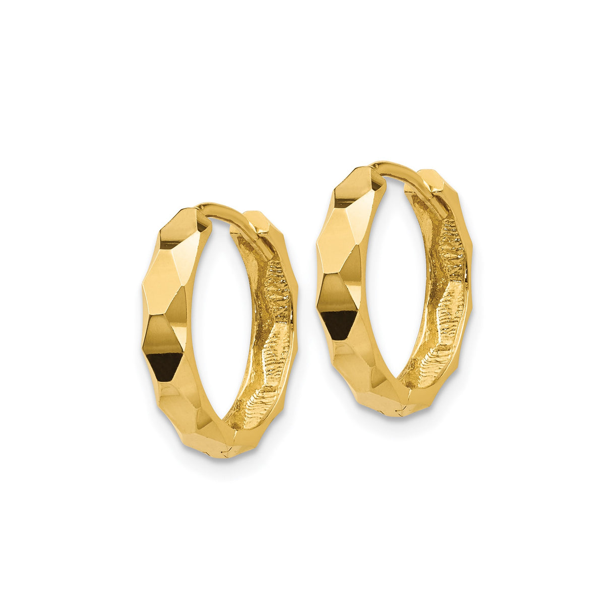 14k Yellow Gold Hoop Earrings, Faceted Geometric Design with Polished Finish, Minimalist Style for Women