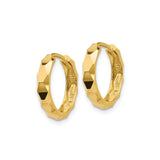 14k Yellow Gold Hoop Earrings, Faceted Geometric Design with Polished Finish, Minimalist Style for Women