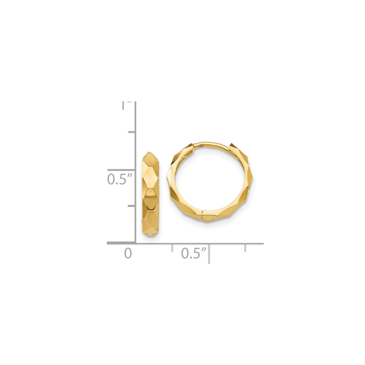 14k Yellow Gold Hoop Earrings, Faceted Geometric Design with Polished Finish, Minimalist Style for Women