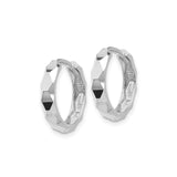 14k White Gold Hoop Earrings with Faceted Design, Textured Hinged Hoops for Women