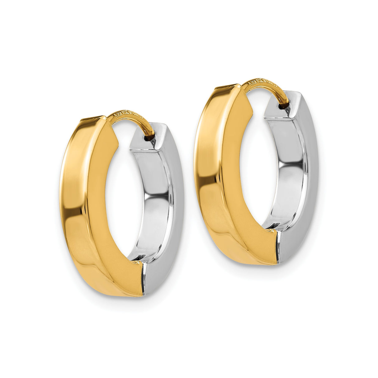 14k Two-Tone Gold Hoop Earrings, Polished Yellow and White Gold Hinged Hoops for Women
