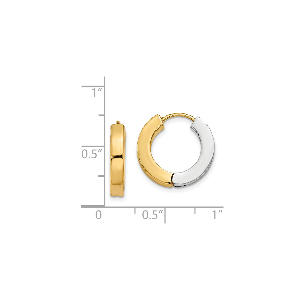 14k Two-Tone Gold Hoop Earrings, Polished Yellow and White Gold Hinged Hoops for Women