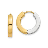 14k Two-Tone Gold Hoop Earrings, Polished Yellow and White Gold Hinged Hoops for Women