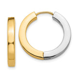 14k Two-Tone Gold Hoop Earrings, Polished Yellow and White Gold Huggie Style for Women