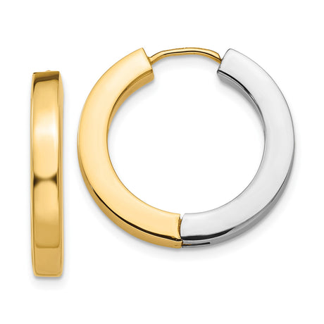 14k Two-Tone Gold Hoop Earrings, Polished Yellow and White Gold Huggie Style for Women