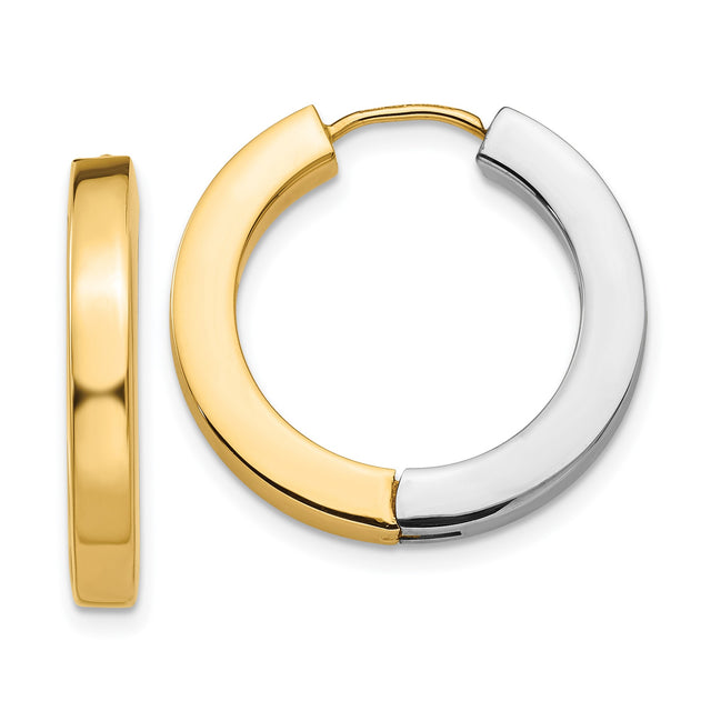 14k Two-Tone Gold Hoop Earrings, Polished Yellow and White Gold Huggie Style for Women