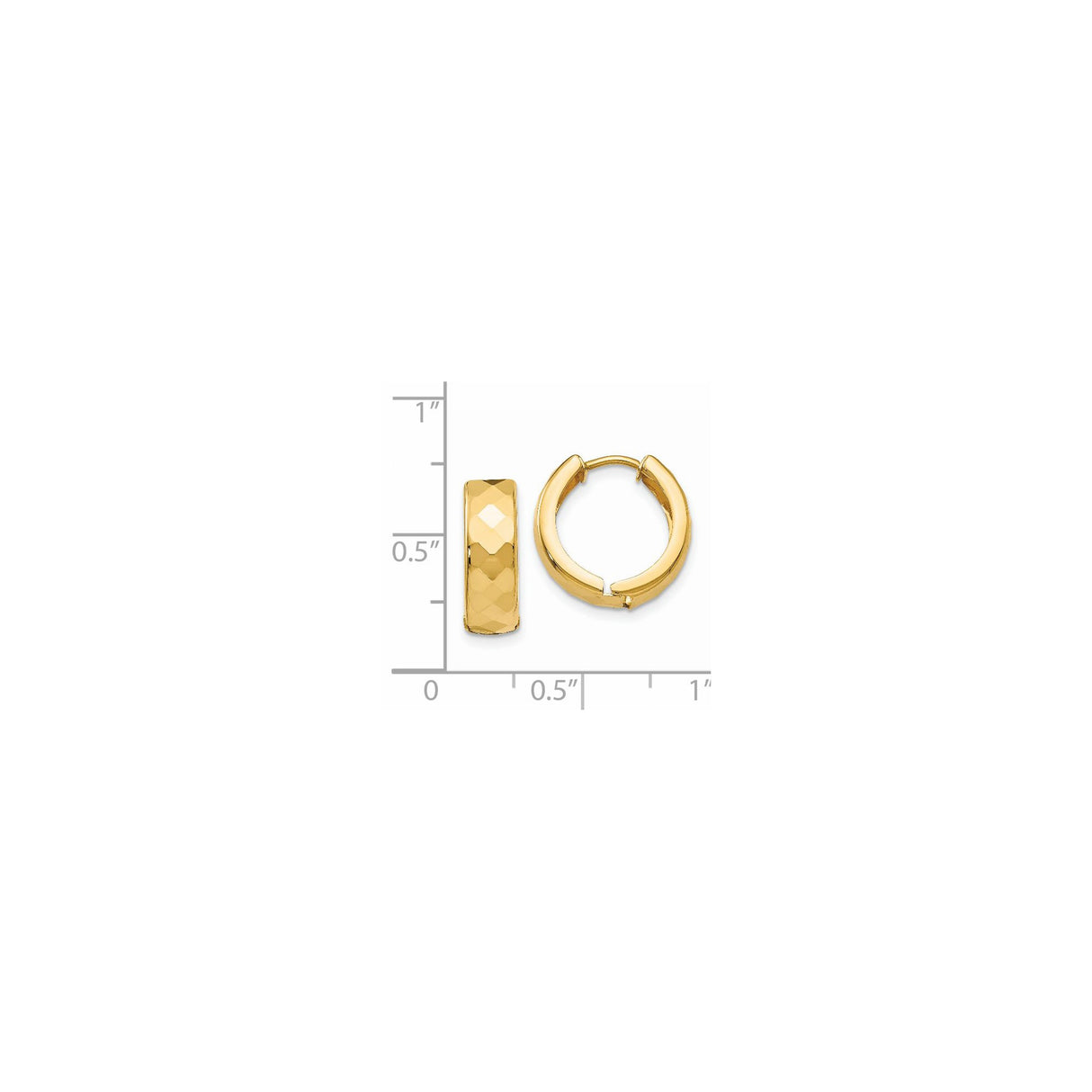 14k Yellow Gold Hoop Earrings, Faceted High-Polish Finish, Lightweight Classic Design