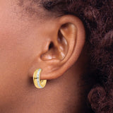 14k Yellow Gold Two Tone Hoop Earrings, Diamond Cut Rhodium Accent, Small Lightweight Design