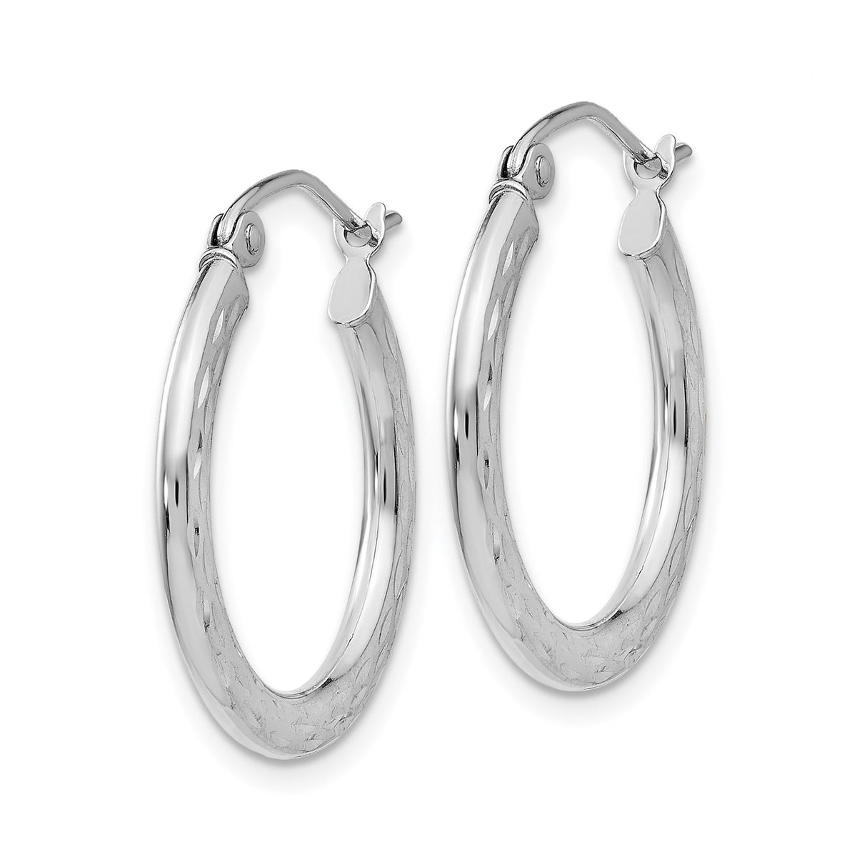 14k White Gold Hoop Earrings with Diamond Cut Textured Finish and Latch Back Closure