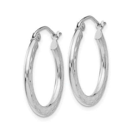 14k White Gold Hoop Earrings with Diamond Cut Textured Finish and Latch Back Closure