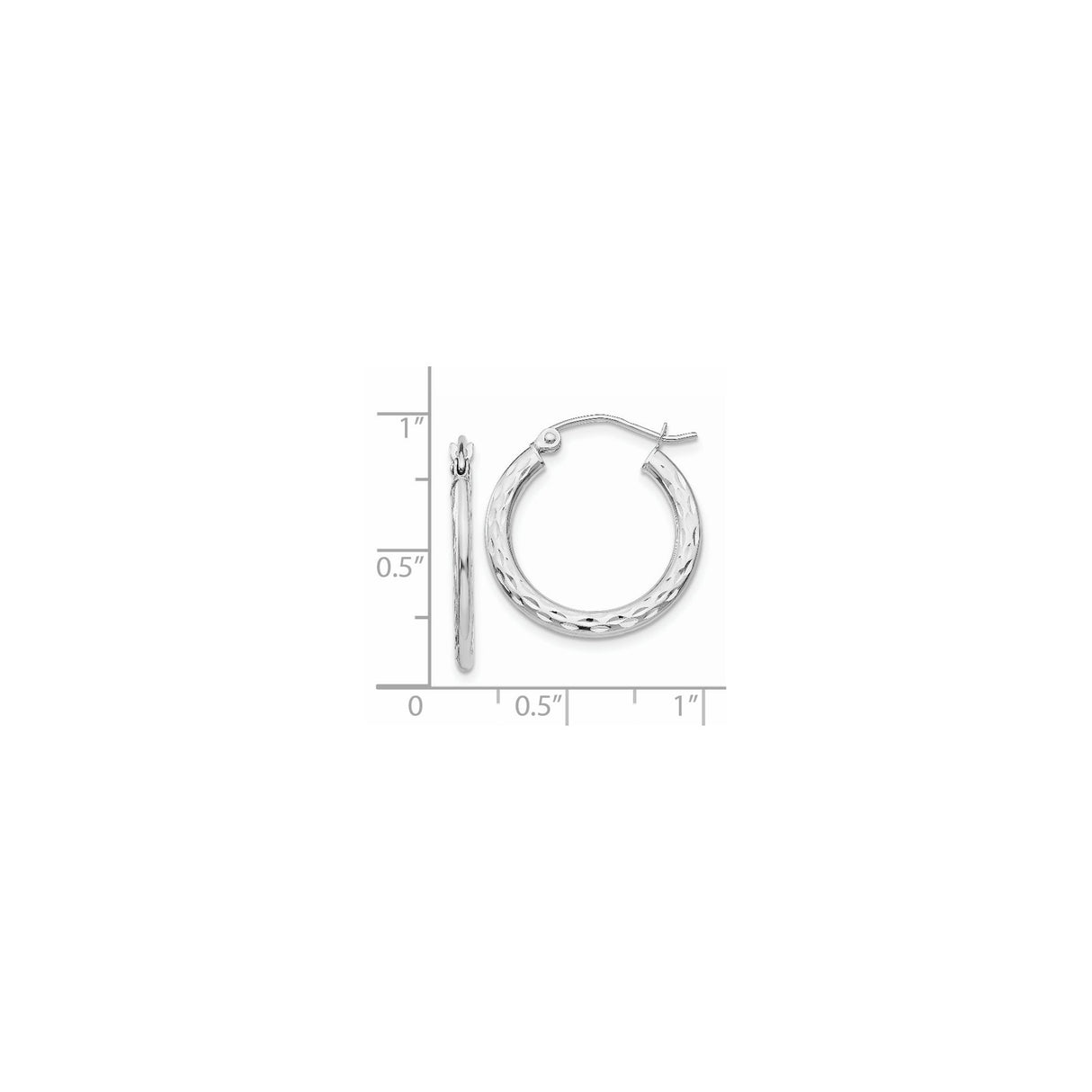 14k White Gold Hoop Earrings with Diamond Cut Textured Finish and Latch Back Closure