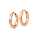 14k Rose Gold Hoop Earrings, Classic Round Polished Design, Minimalist Lightweight Jewelry