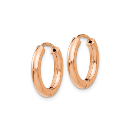 14k Rose Gold Hoop Earrings, Classic Round Polished Design, Minimalist Lightweight Jewelry