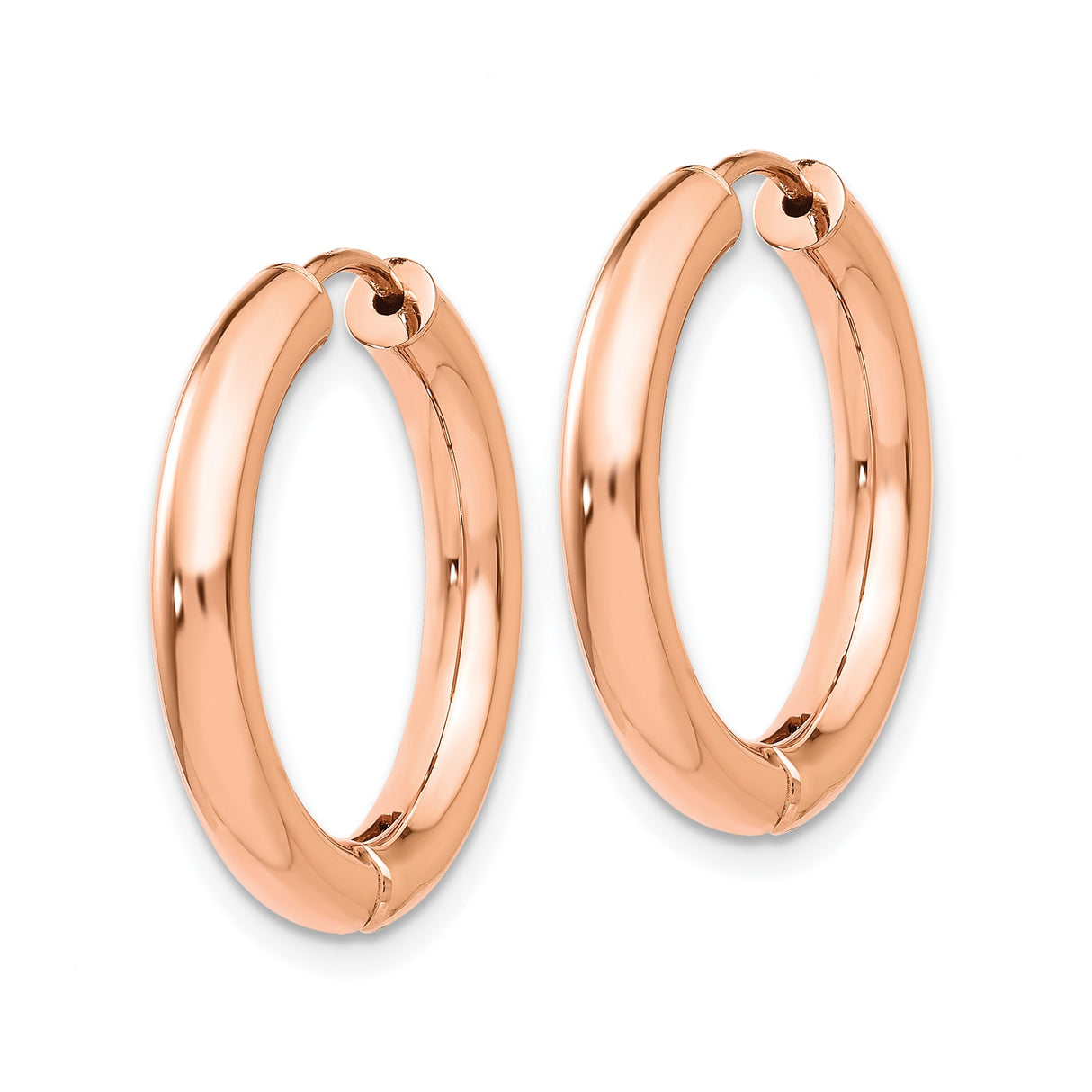 14k Rose Gold Hoop Earrings, Smooth Polished Minimalist Round Design for Women