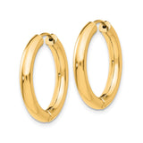 14k Yellow Gold Hoop Earrings, Smooth High-Polish Round Minimalist Design, Lightweight Hinged Closure