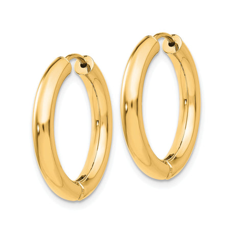 14k Yellow Gold Hoop Earrings, Smooth High-Polish Round Minimalist Design, Lightweight Hinged Closure