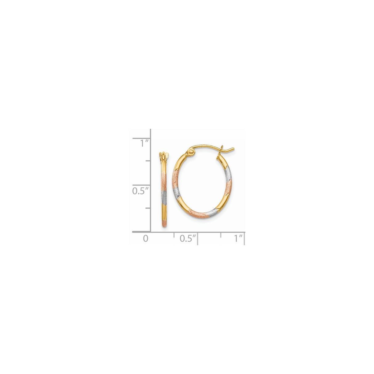 14k Tri-Color Gold Hoop Earrings, Polished and Textured Finish, Lightweight Round Design