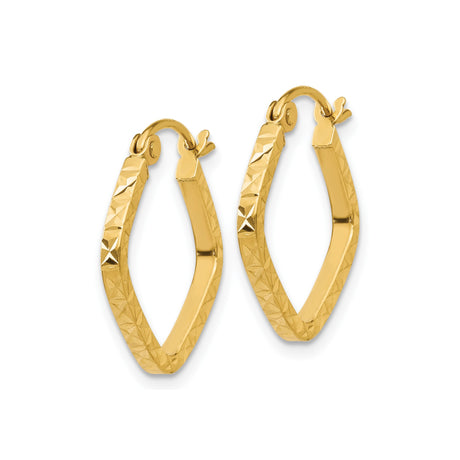 14k Yellow Gold Hoop Earrings, Diamond Cut Square with Textured Starburst Pattern for Women