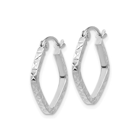 14k White Gold Square Hoop Earrings, Diamond Cut Faceted Texture, Geometric Hinged Design