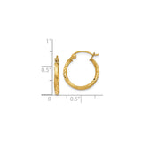 14k Yellow Gold Hoop Earrings with Diamond Cut Detailing, Textured Tapered Design, Lightweight for Women
