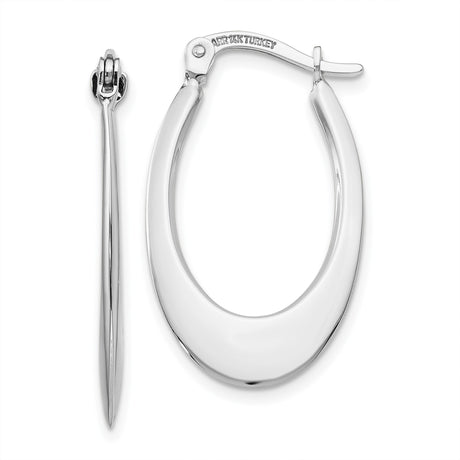 14k White Gold Oval Hoop Earrings with Hinged Snapback Closure, Polished Minimalist Design