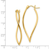 14k Yellow Gold Twisted Marquise Hoop Earrings, Polished Finish, Lightweight Modern Style