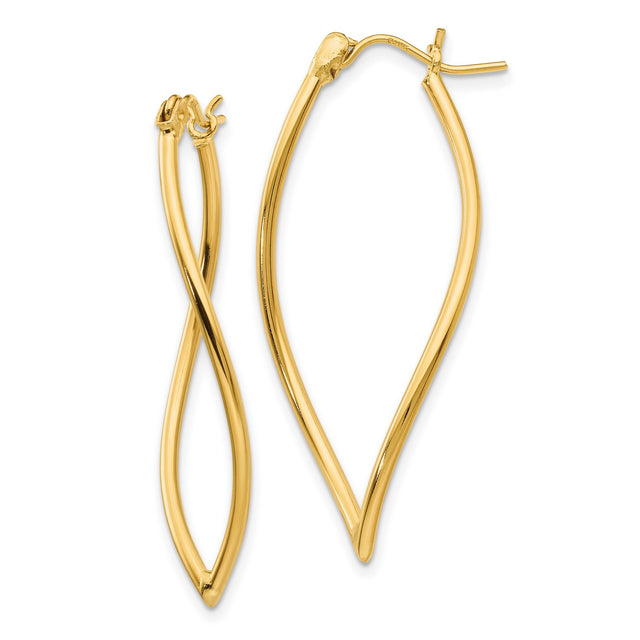 14k Yellow Gold Twisted Marquise Hoop Earrings, Polished Finish, Lightweight Modern Style