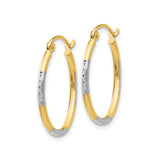 14k Yellow Gold Hoop Earrings, Two-Tone Rhodium Diamond Cut Polished Finish, Lightweight Design