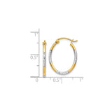 14k Yellow Gold Hoop Earrings, Two-Tone Rhodium Diamond Cut Polished Finish, Lightweight Design