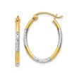 14k Yellow Gold Hoop Earrings, Two-Tone Rhodium Diamond Cut Polished Finish, Lightweight Design