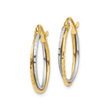 14k Yellow Gold Hoop Earrings, Two-Tone Polished and Hammered Finish, Lightweight Modern Style