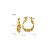 14k Yellow Gold Hoop Earrings, Twisted Ribbed Textured Round Dome Design for Women