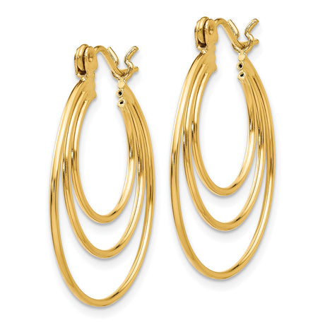 14k Yellow Gold Triple Hoop Earrings with Polished Finish and Layered Concentric Circle Design
