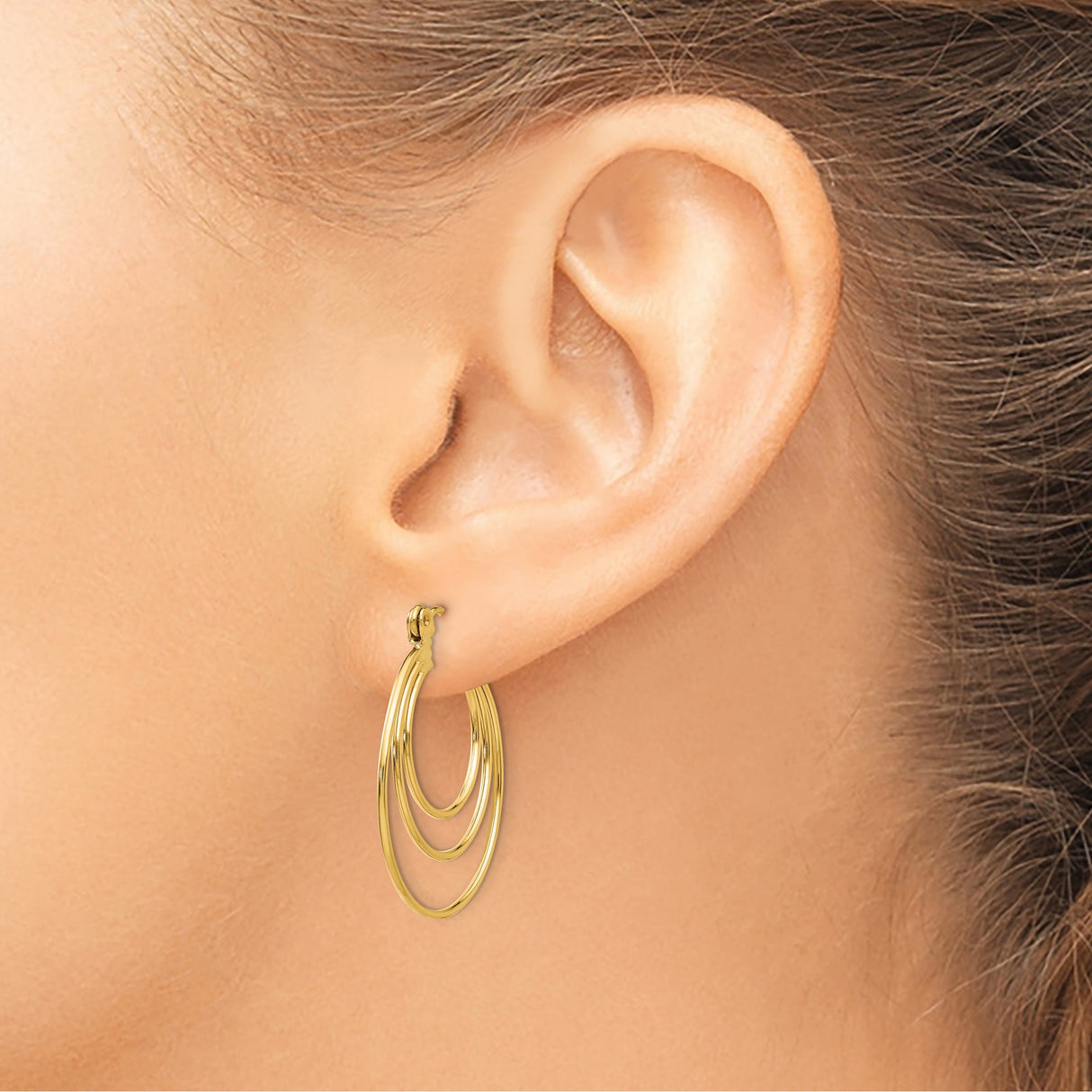 14k Yellow Gold Triple Hoop Earrings with Polished Finish and Layered Concentric Circle Design
