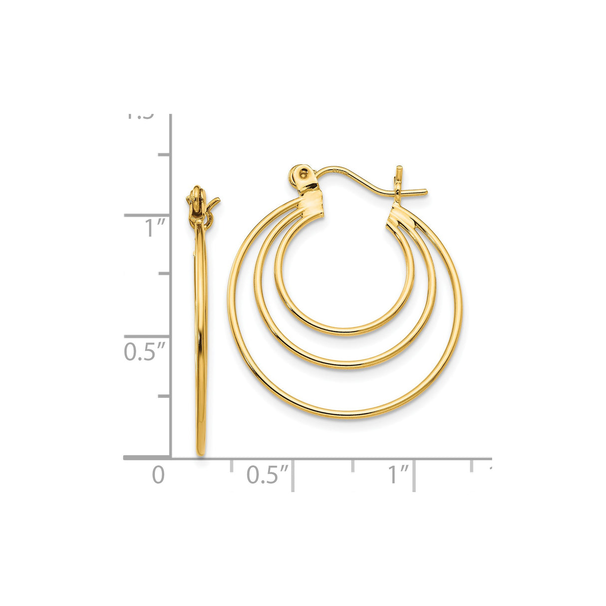 14k Yellow Gold Triple Hoop Earrings with Polished Finish and Layered Concentric Circle Design