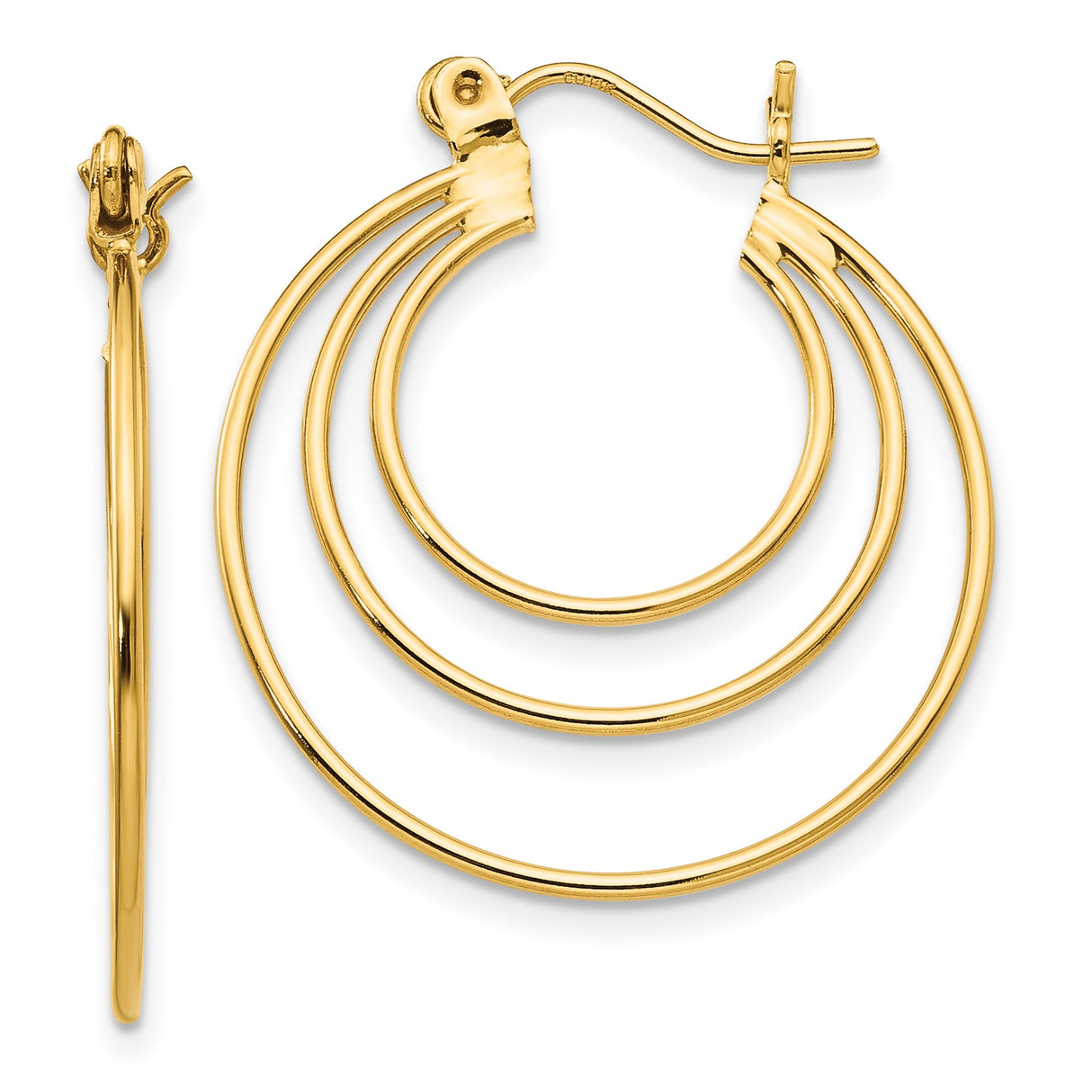 14k Yellow Gold Triple Hoop Earrings with Polished Finish and Layered Concentric Circle Design