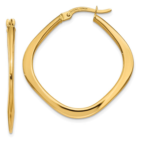 14k Yellow Gold Twisted Square Hoop Earrings, Polished Finish, Minimalist Geometric Design