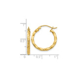 14k Yellow Gold Twisted Hoop Earrings with Diamond-Cut Finish and Hinged Closure