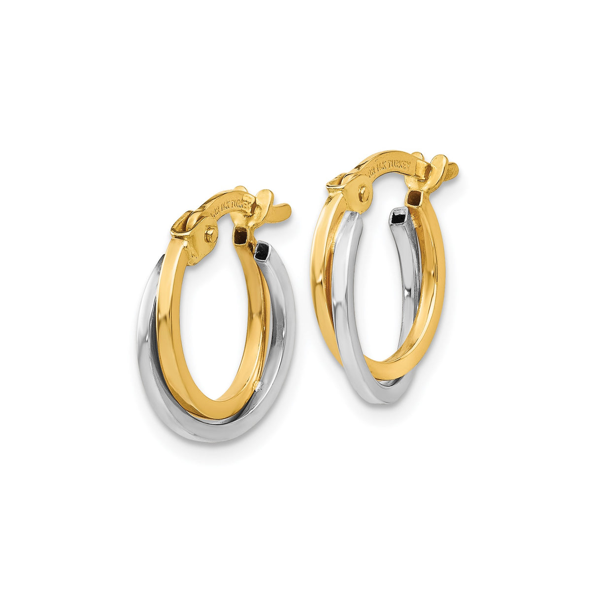 14k Two-Tone Gold Hoop Earrings with Intertwined Yellow and White Gold Bands