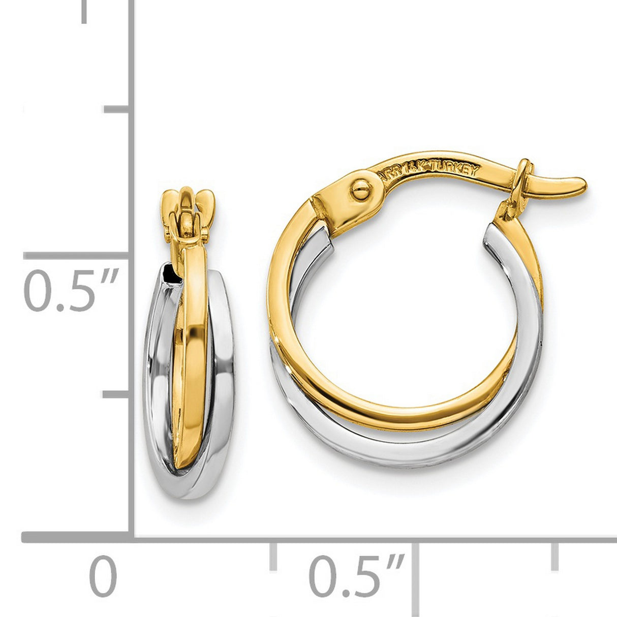 14k Two-Tone Gold Hoop Earrings with Intertwined Yellow and White Gold Bands
