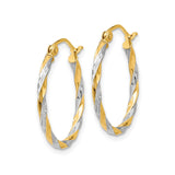 14k Yellow Gold Two Tone Twisted Hoop Earrings with Diamond Cut Finish, Lightweight Modern Design