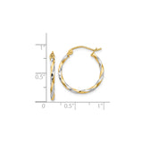 14k Yellow Gold Two Tone Twisted Hoop Earrings with Diamond Cut Finish, Lightweight Modern Design