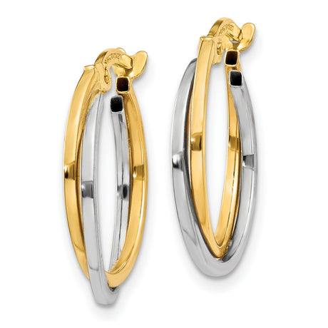 14k Yellow and White Gold Hoop Earrings, Lightweight Hollow Classic Design for Women